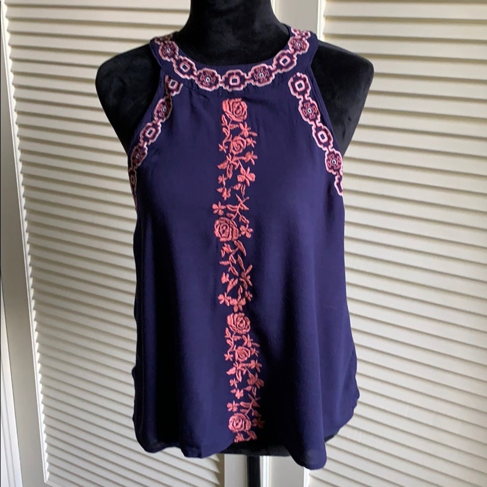 Blue and Peach Embroidered Top